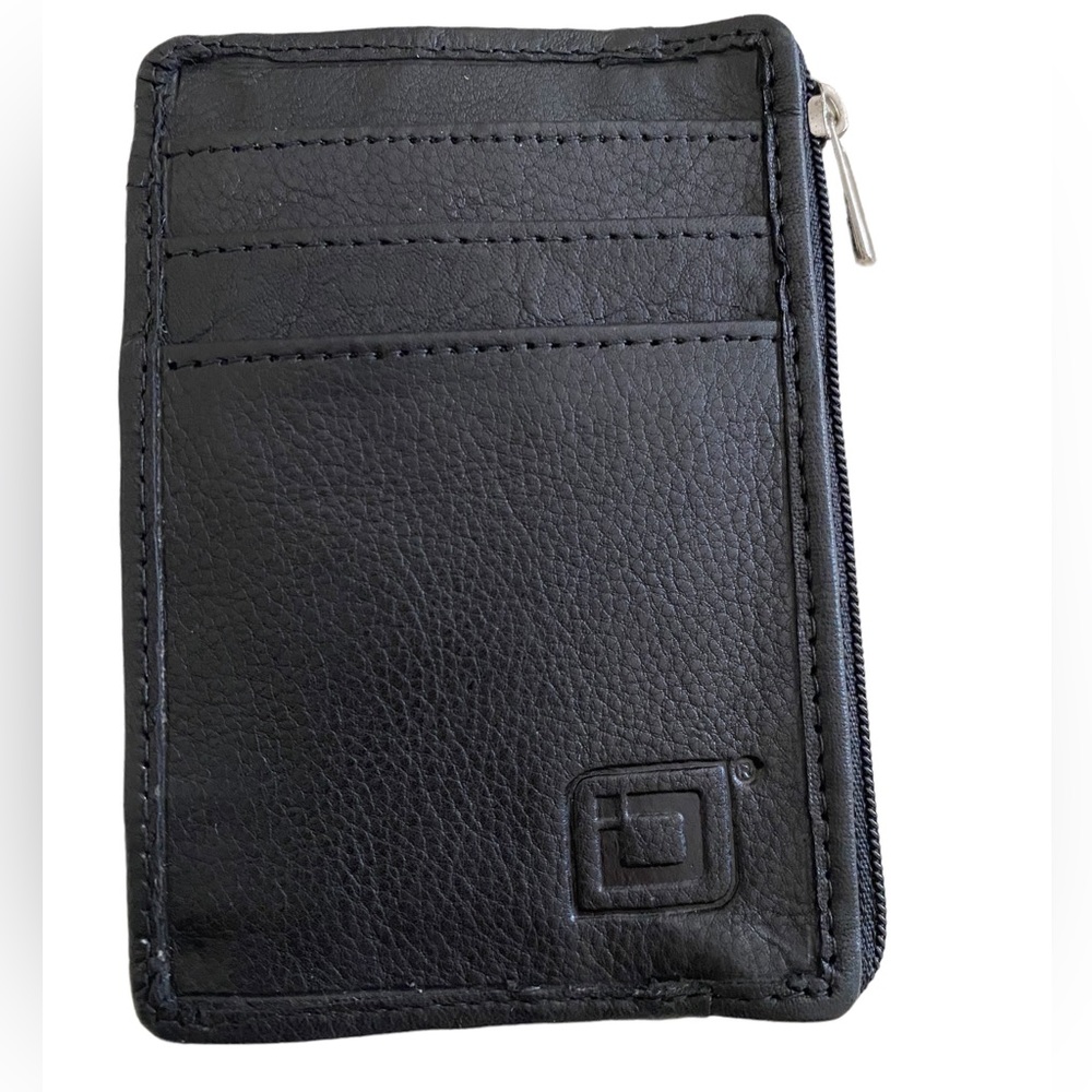 ID STRONGHOLD RFID Front Pocket Minimalist Wallet, Black Leather with Zipper